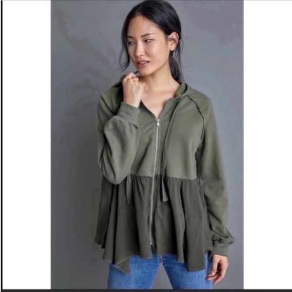 ANTHROPOLOGIE Tiered Hoodie Sweatshirt Long Sleeve Sweater Tops Moss S NWT - Picture 5 of 6